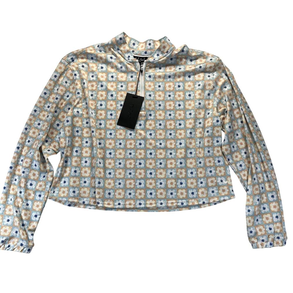 Bad Birdie Golf Pullover Womens Large Long Sleeve UV Crop Flower Power NEW NWT